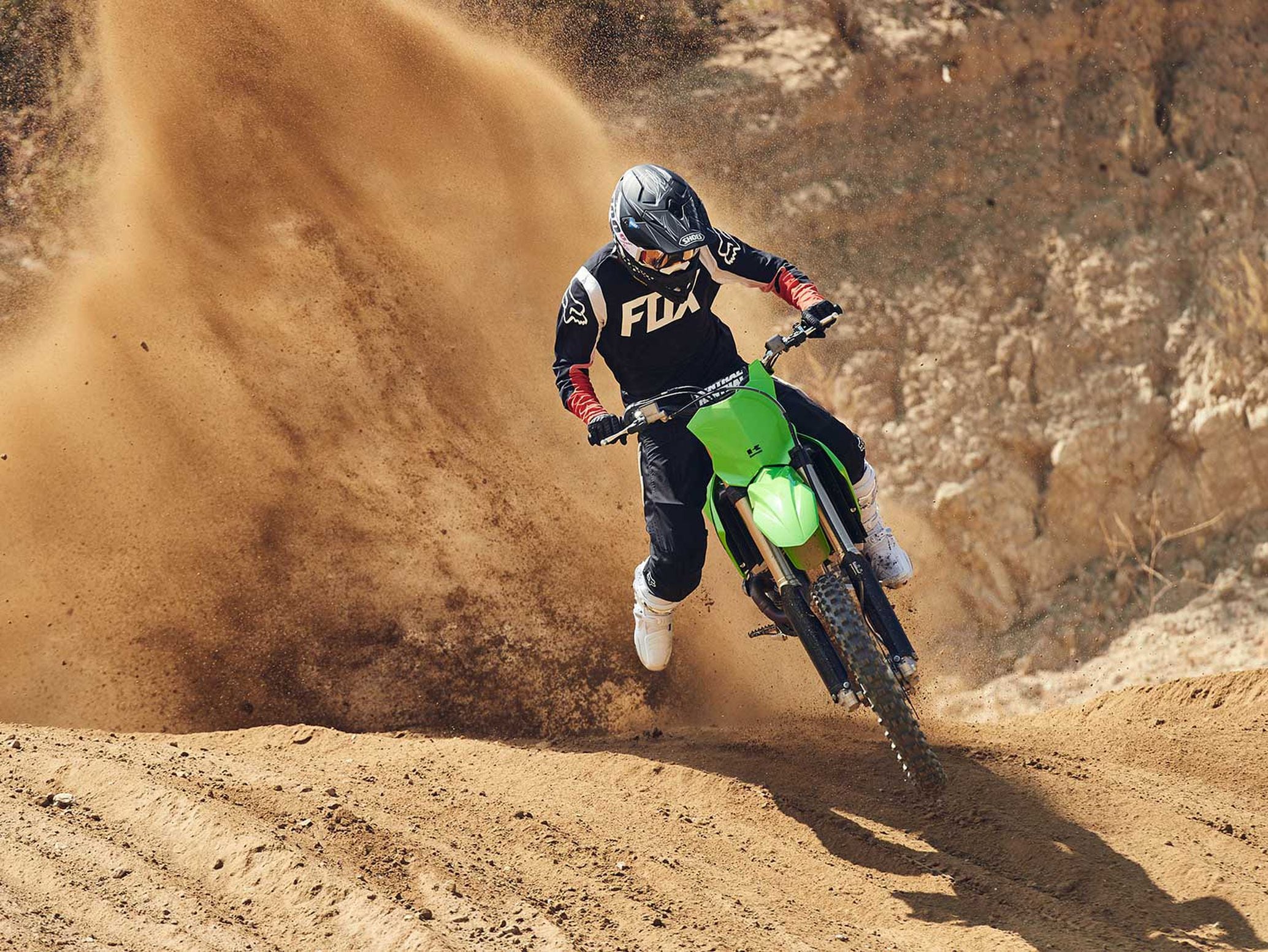 The KX450 gets up and goes due to its crisp throttle response.