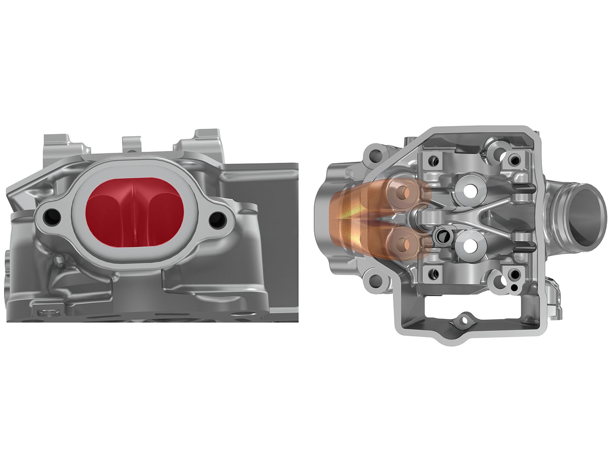 While the prior generation CRF450R’s exhaust port was round, the 2021 model’s is oval-shaped and more centrally located.