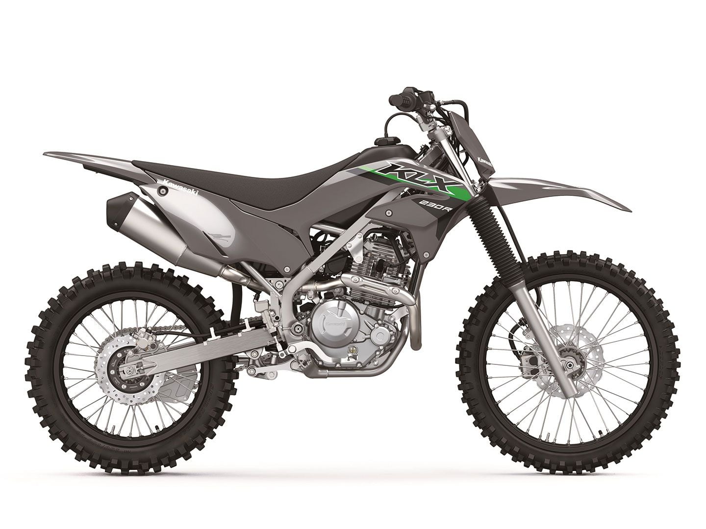 The only trail bike representative with the fuel-injected air-cooled SOHC four-stroke 233cc single-cylinder engine is the KLX230R seeing as the KLX230R S has not been announced for 2024.